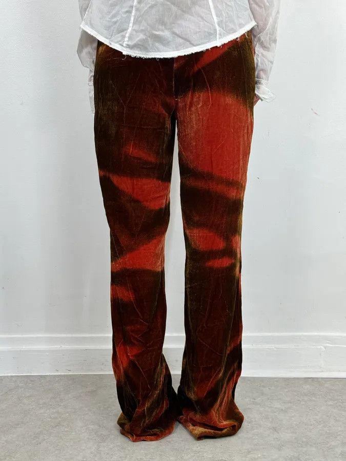 Roberto Cavalli 2000s Roberto Cavalli Red Velvet Abstract Pants Size 26" / US 2 / IT 38 - 4 Thumbnail
