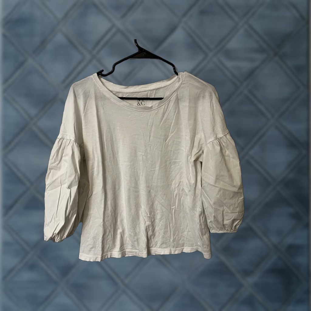 Vintage New York & Company Blouse Women’s Medium White Balloon Sleeve Top Size M / US 6-8 / IT 42-44 - 1 Thumbnail