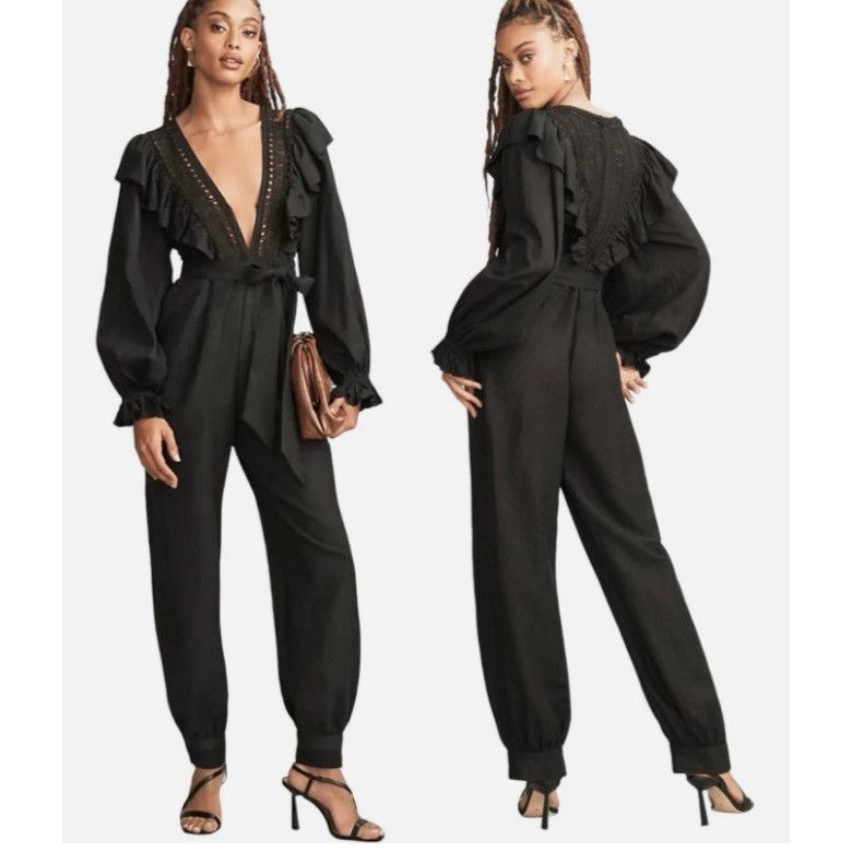 Farm Rio Farm Rio Lace And Ruffles Jumpsuit Size S Color Black NWT ms Size 28" / US 6 / IT 42 - 1 Thumbnail