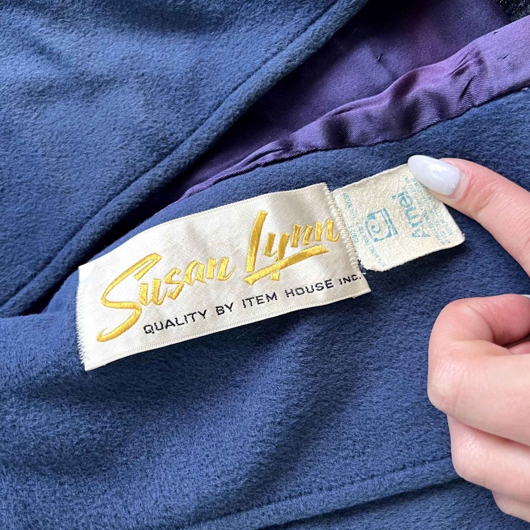 Doublet VINTAGE Susan Lynn Coat Womens M Blue Suede Cloth Double Breasted Belted Shoestring Detail Size M / US 6-8 / IT 42-44 - 6 Thumbnail