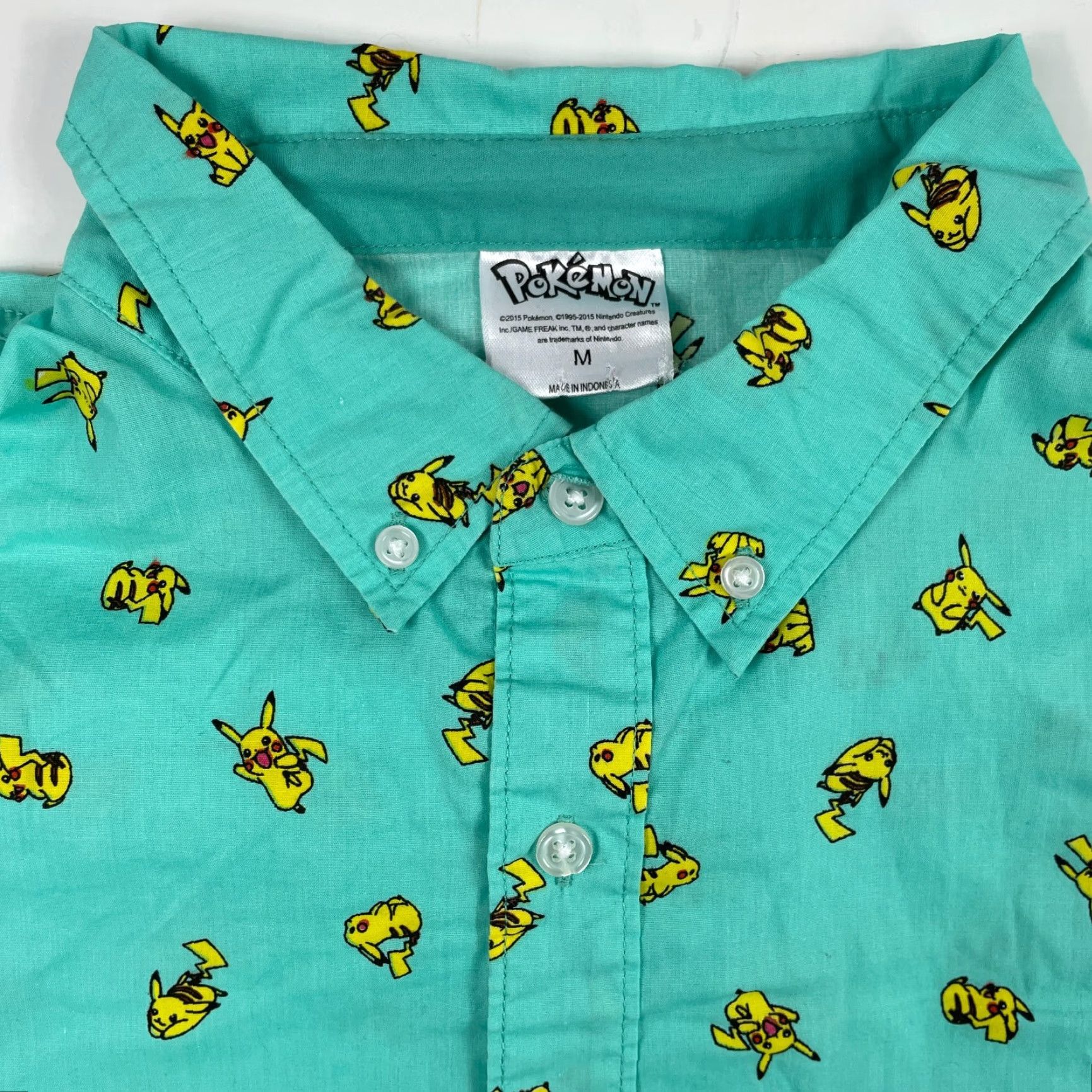 Vintage Pokemon Shirt Mens Medium Green Pikachu Short Sleeve Button Up Golf Gamer Arcade Size US M / EU 48-50 / 2 - 6 Thumbnail