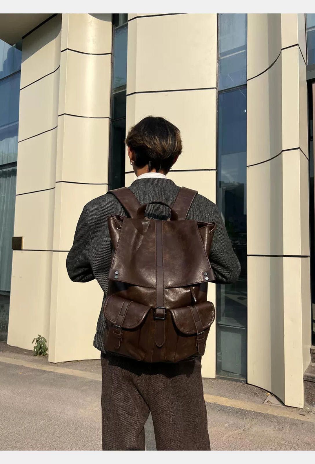 Leather Dark Brown Vintage Leather Backpack, Classic Rucksack Size ONE SIZE - 10 Thumbnail