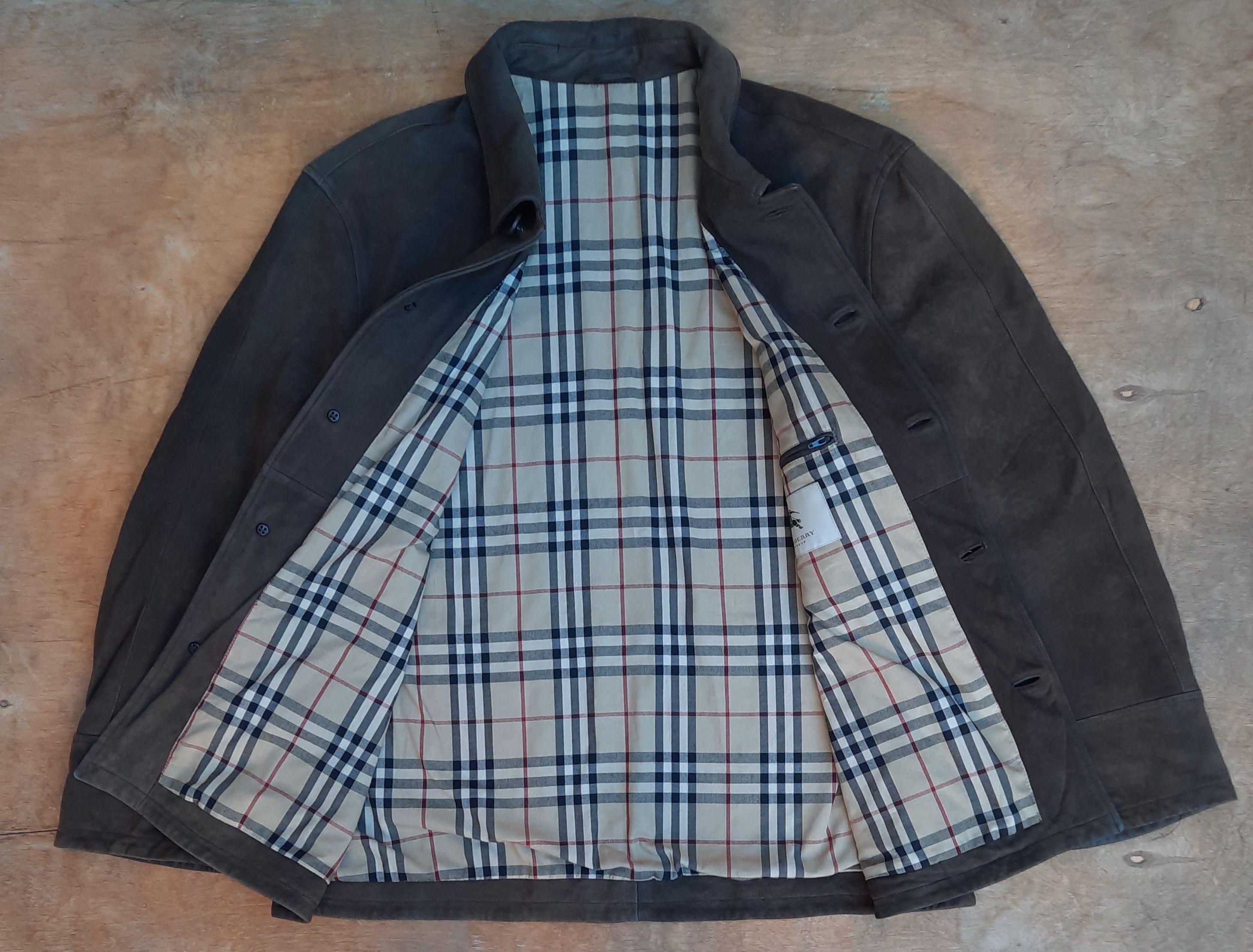 Burberry Burberry Vintage 90s Leather Jacket Classic Khaki Coat Size US L / EU 52-54 / 3 - 3 Thumbnail