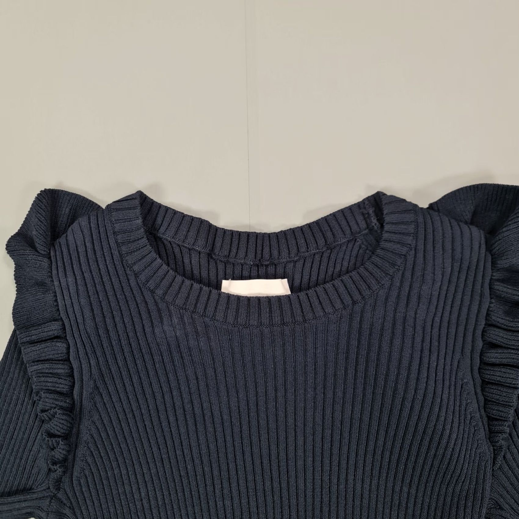 Cinq a Sept 5 a 7 Cinq a sept Womens T-Shirt XS Navy Blue Ribbed Knit Short Sleeve Crew Neck Pullover Logo Basic Casual Size XS / US 0-2 / IT 36-38 - 2 Thumbnail