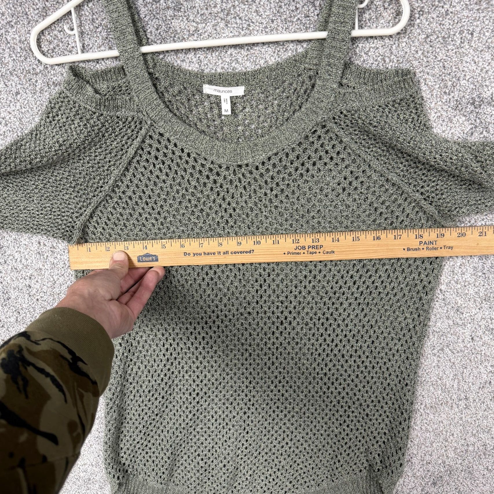 Vintage Maurices Sweater Womens Medium Green Open-Knit Cold Shoulder Boho Grunge Fair ygrunge Size M / US 6-8 / IT 42-44 - 4 Thumbnail