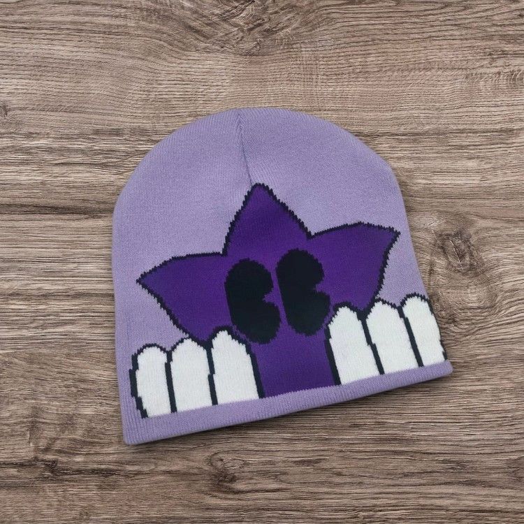 Other Y2K ALT Purple Star Face Beanie | Grunge Skater Graphic Hat Size ONE SIZE - 1 Preview