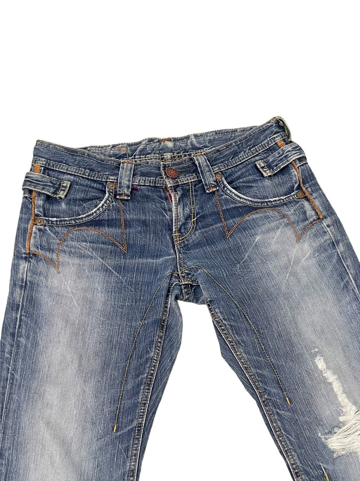 Japanese Brand Flare Jeans Edwin Faded Distres Low Rise Boot Cut 8🟦7 Size US 30 / EU 46 - 8 Thumbnail