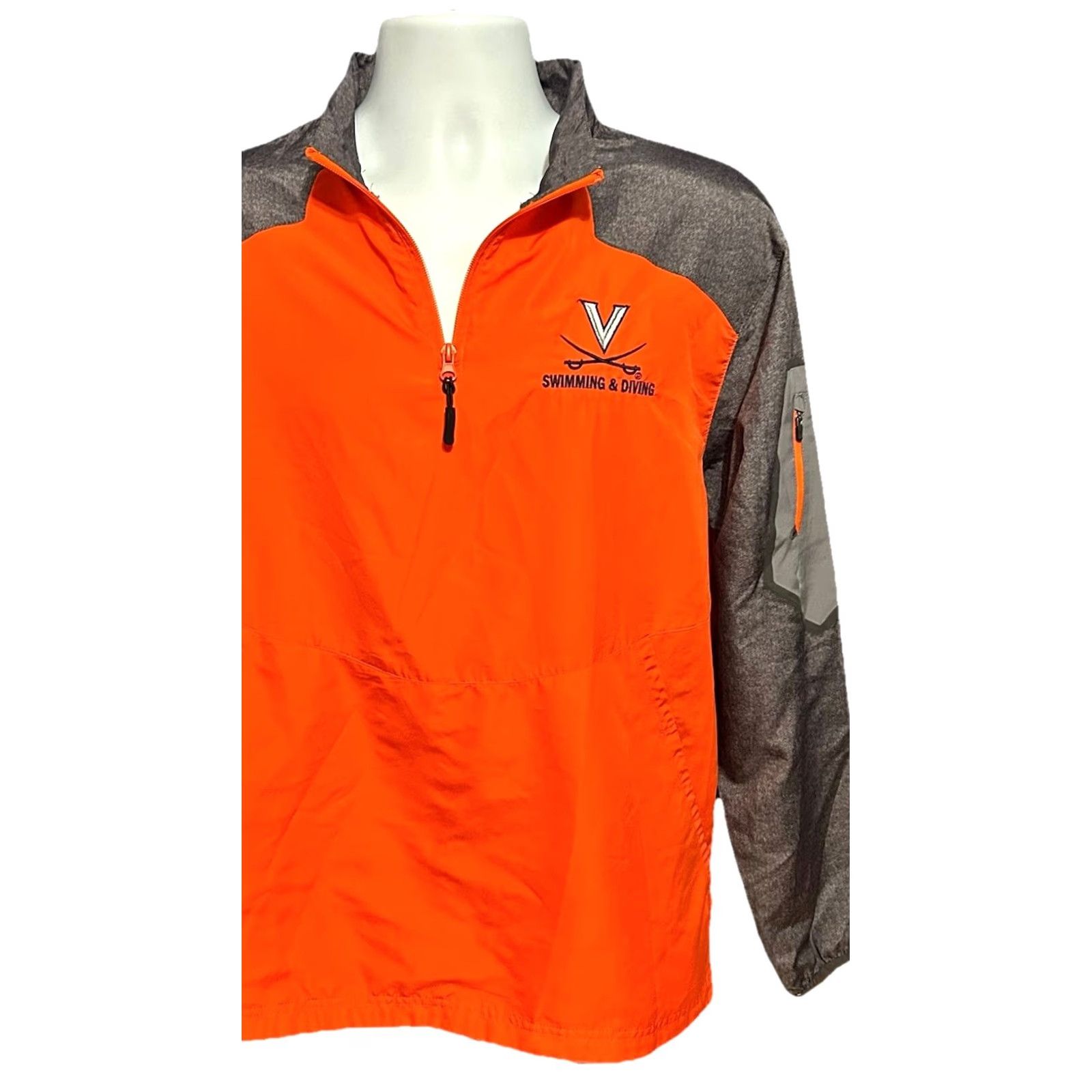 Holloway Holloway University Of Virginia Swimming & Diving 1/4 Zip Pullover Jacket Men Medium Gray Orange Multicolor Logo Zip Mock Short Length Regular Fit Size US M / EU 48-50 / 2 - 2 Thumbnail