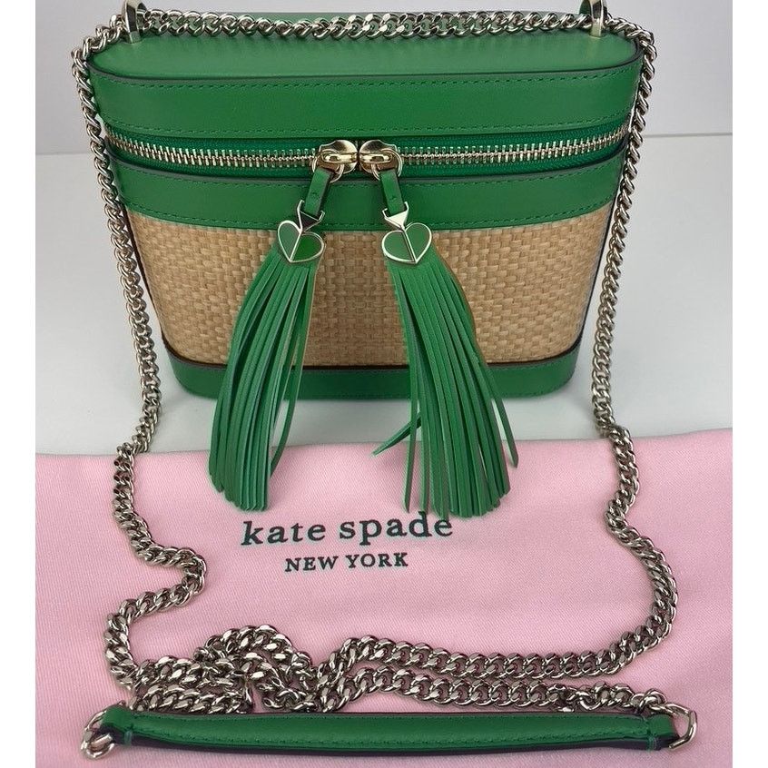 Kate Spade Green Leather Straw Convertible Crossbody Chain Purse Bag Size ONE SIZE - 3 Thumbnail