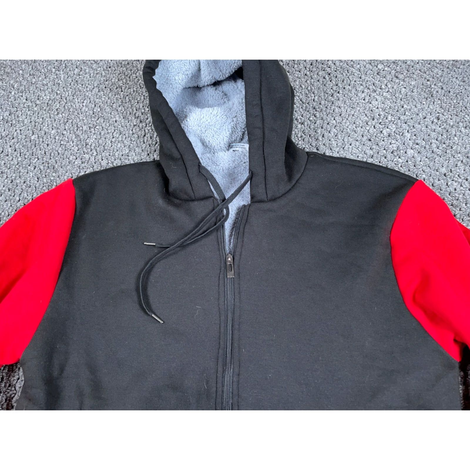 Vintage Sherpa Lined Zip Hoodie Adult XL Black Red Heavyweight Polyester Sweatshirt Size US XL / EU 56 / 4 - 4 Thumbnail