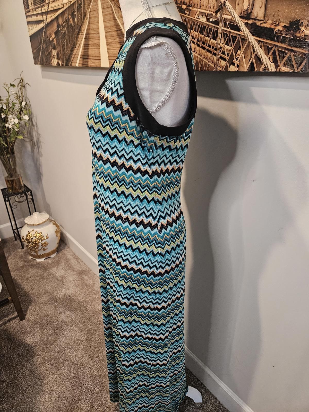 Designer Soho Trendy Chevron Maxi Dress - Blue & Black Size S / US 4 / IT 40 - 3 Thumbnail