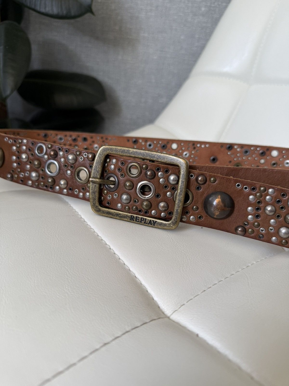 Replay Replay Brown Leather Belt Studs Rivets Western Vintage Style Size ONE SIZE - 2 Thumbnail