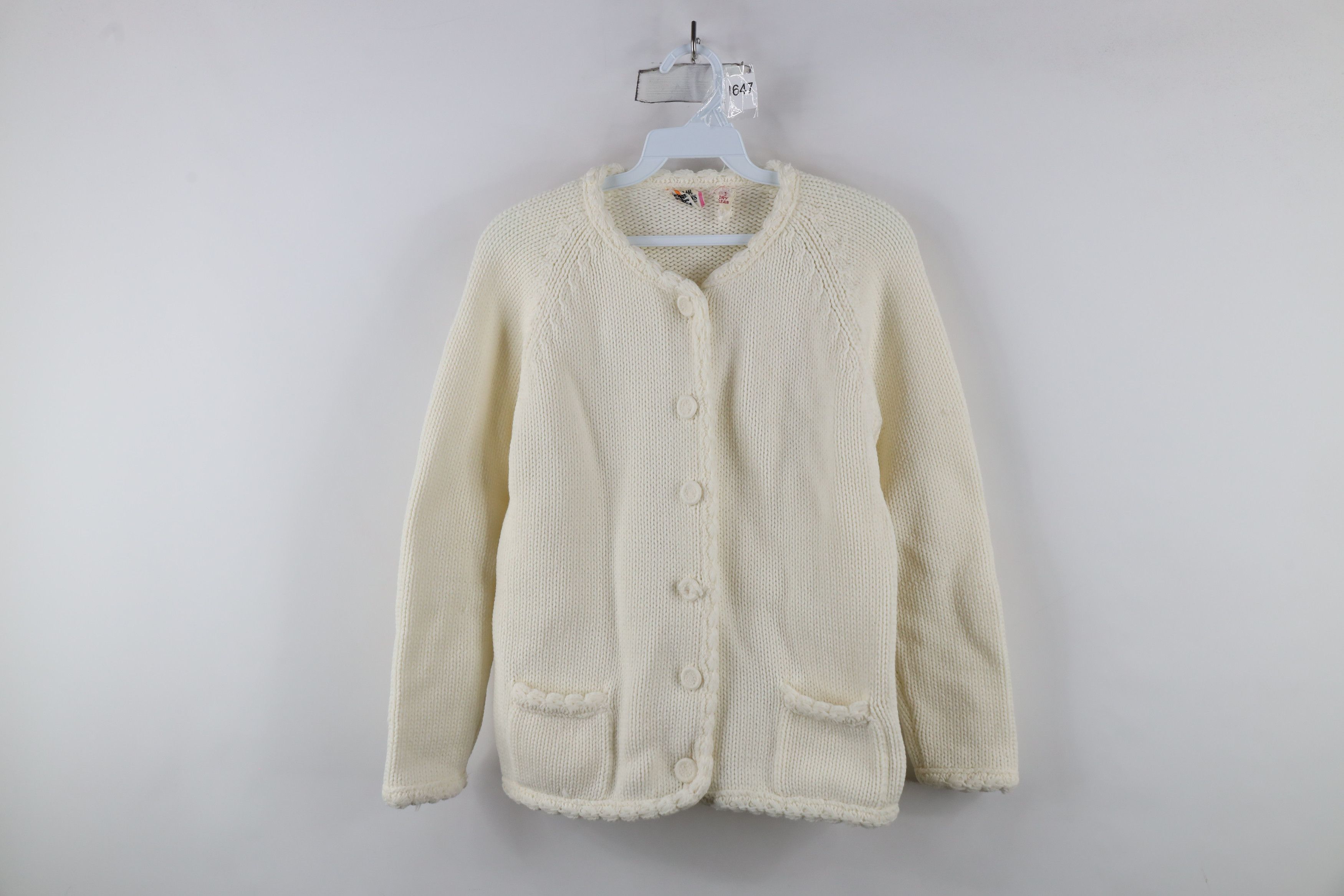 Vintage Vintage 70s Ribbed Cable Knit Cardigan Sweater White Japan Size S / US 4 / IT 40 - 1 Thumbnail