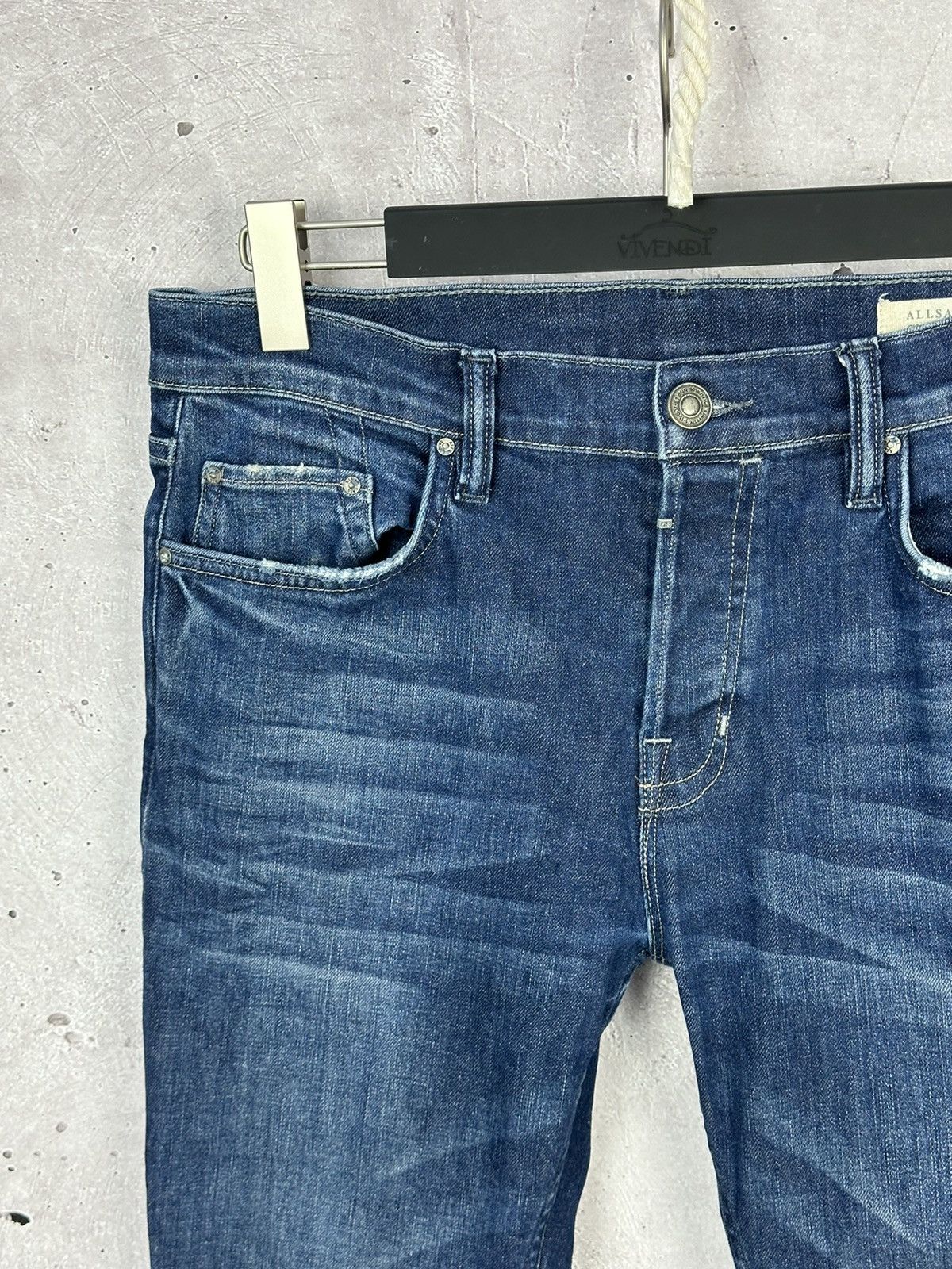 Allsaints AllSaints Stamp Cigarette Washed Blue Cotton Denim Pants Size US 33 - 4 Thumbnail