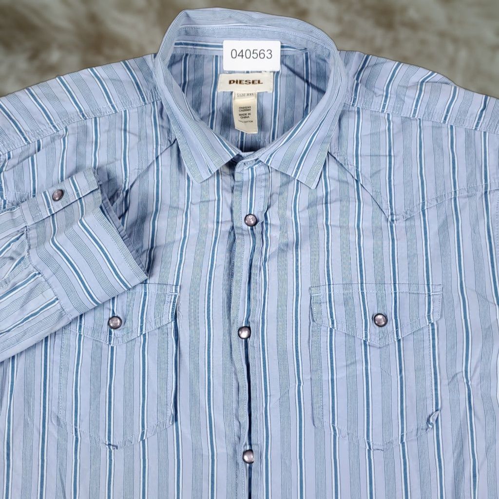 Diesel Diesel Button-Up Shirt Mens 2XL Blue Striped Plaid Long Sleeve Snap Collar Regular Fit Size US XXL / EU 58 / 5 - 1 Thumbnail