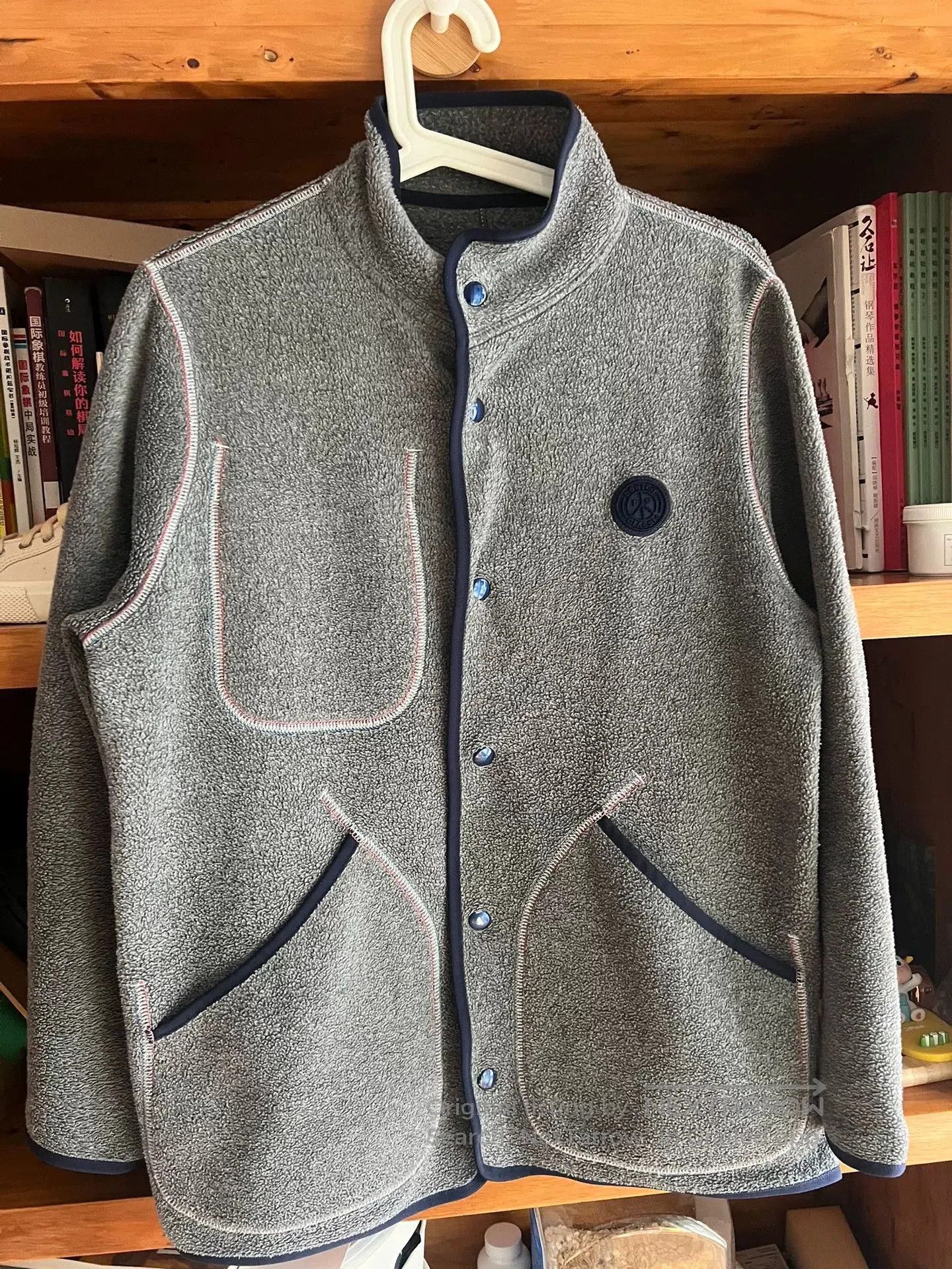 Porter Classic stylish gray fleece jacket with blue accents. Size US S / EU 44-46 / 1 - 2 Thumbnail