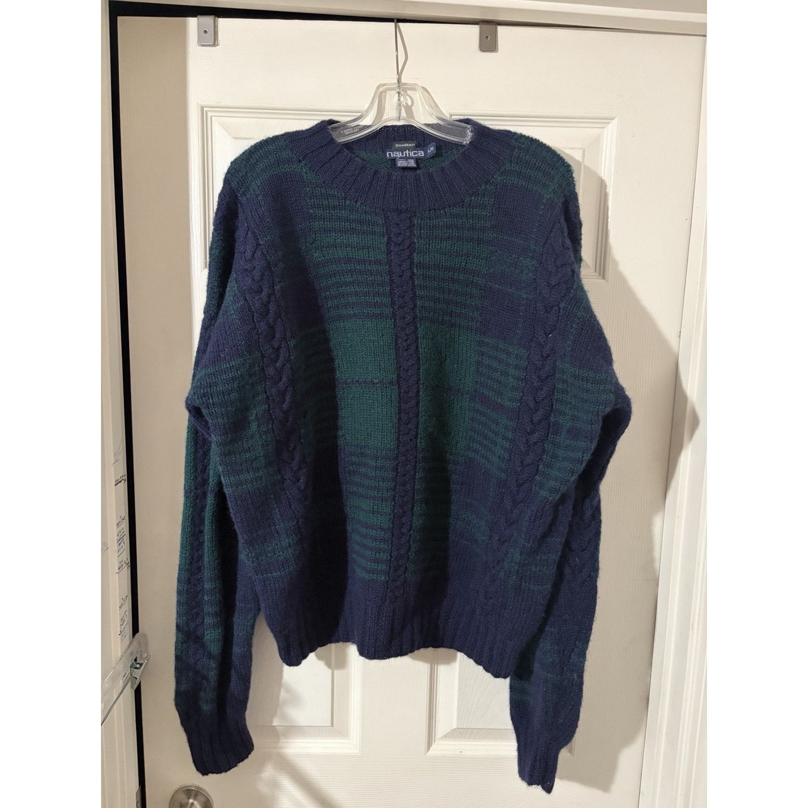 Nautica Vtg Nautica Tartan Plaid Sweater Sz L Hand Knit Wool Green Size US L / EU 52-54 / 3 - 1 Thumbnail