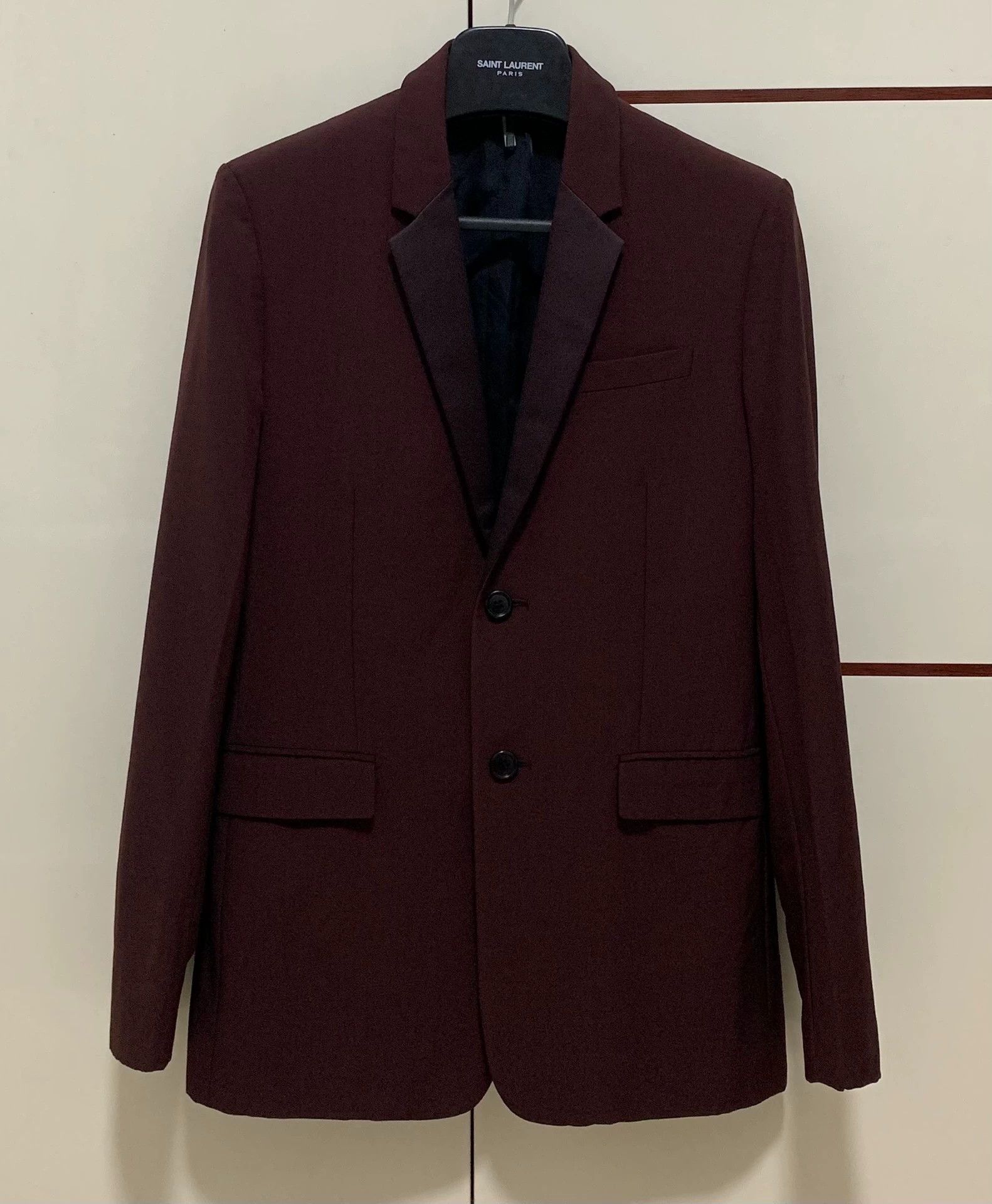 Dior Dior Homme 14ss Burgundy Satin Notch Lapel Blazer Size 44R - 1 Thumbnail