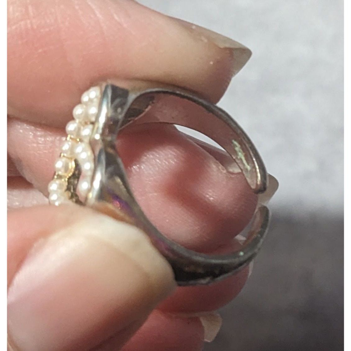 Other Vintage Open Heart Silver Tone Seed Pearl Ring Size 6 1/4 Size ONE SIZE - 4 Thumbnail