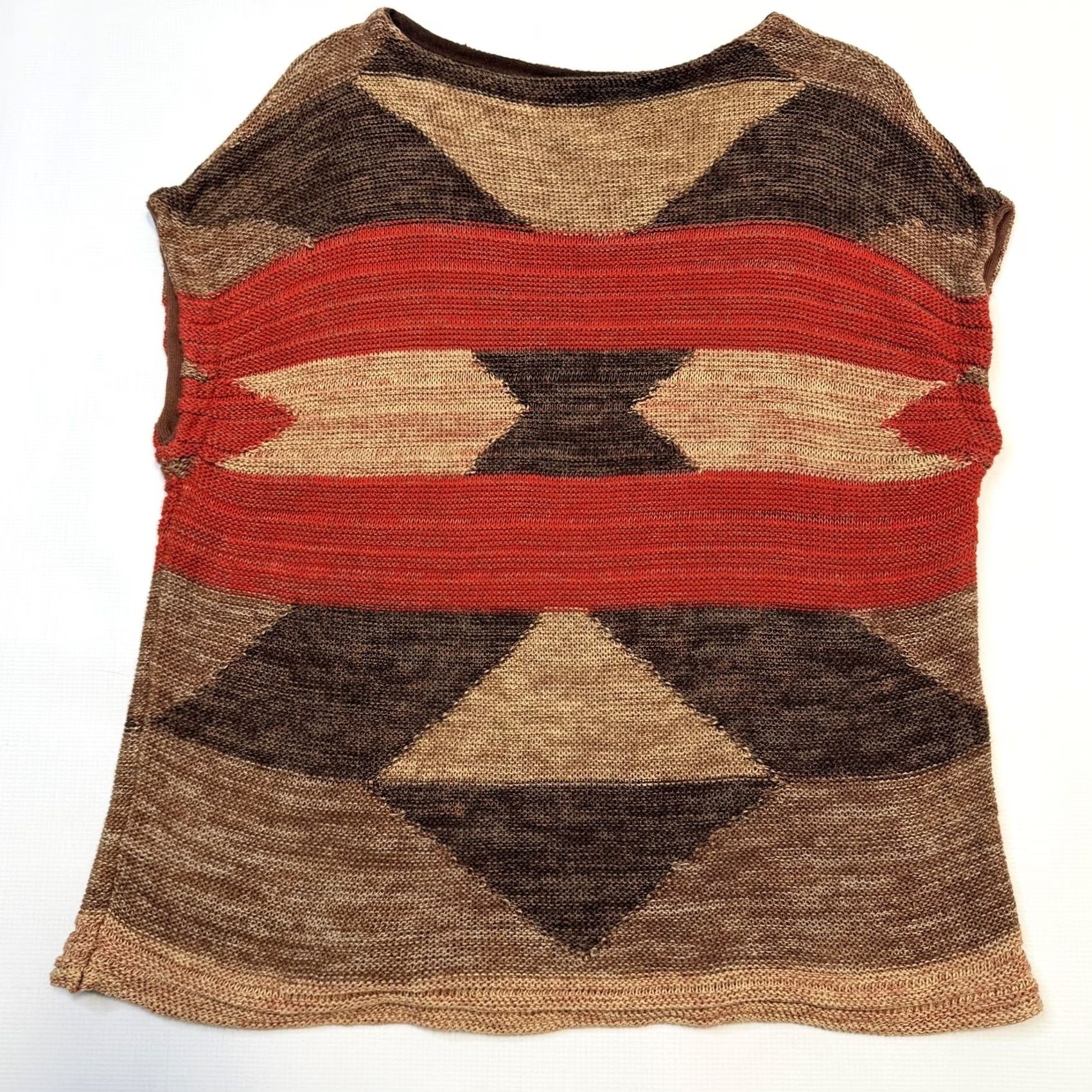 Ralph Lauren Lauren Ralph Sweater Womens S/M Knit Brown Red Linen Poncho Tunic Aztec Size S / US 4 / IT 40 - 4 Thumbnail