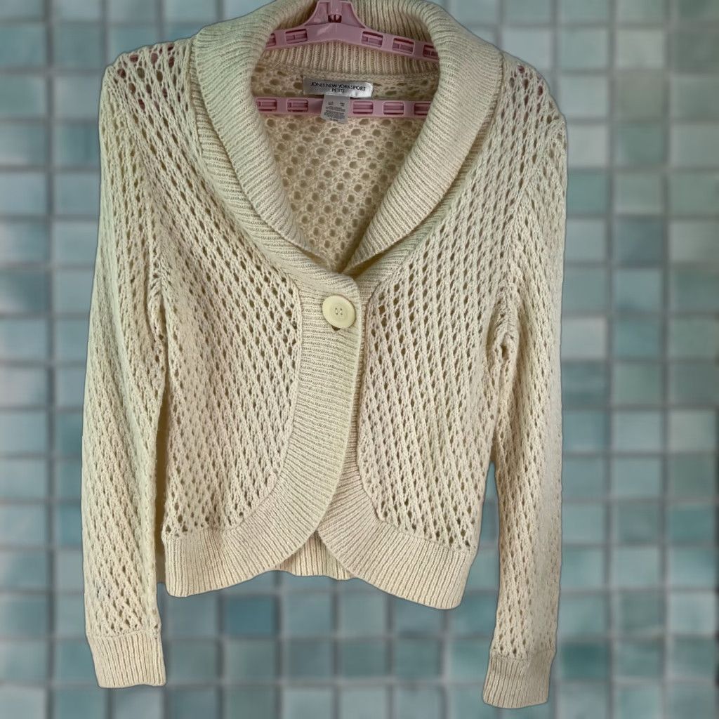 Jones New York Jones New York Womens Open Knit Cardigan Sweater Beige Size PM Casual Classic Size M / US 6-8 / IT 42-44 - 1 Thumbnail
