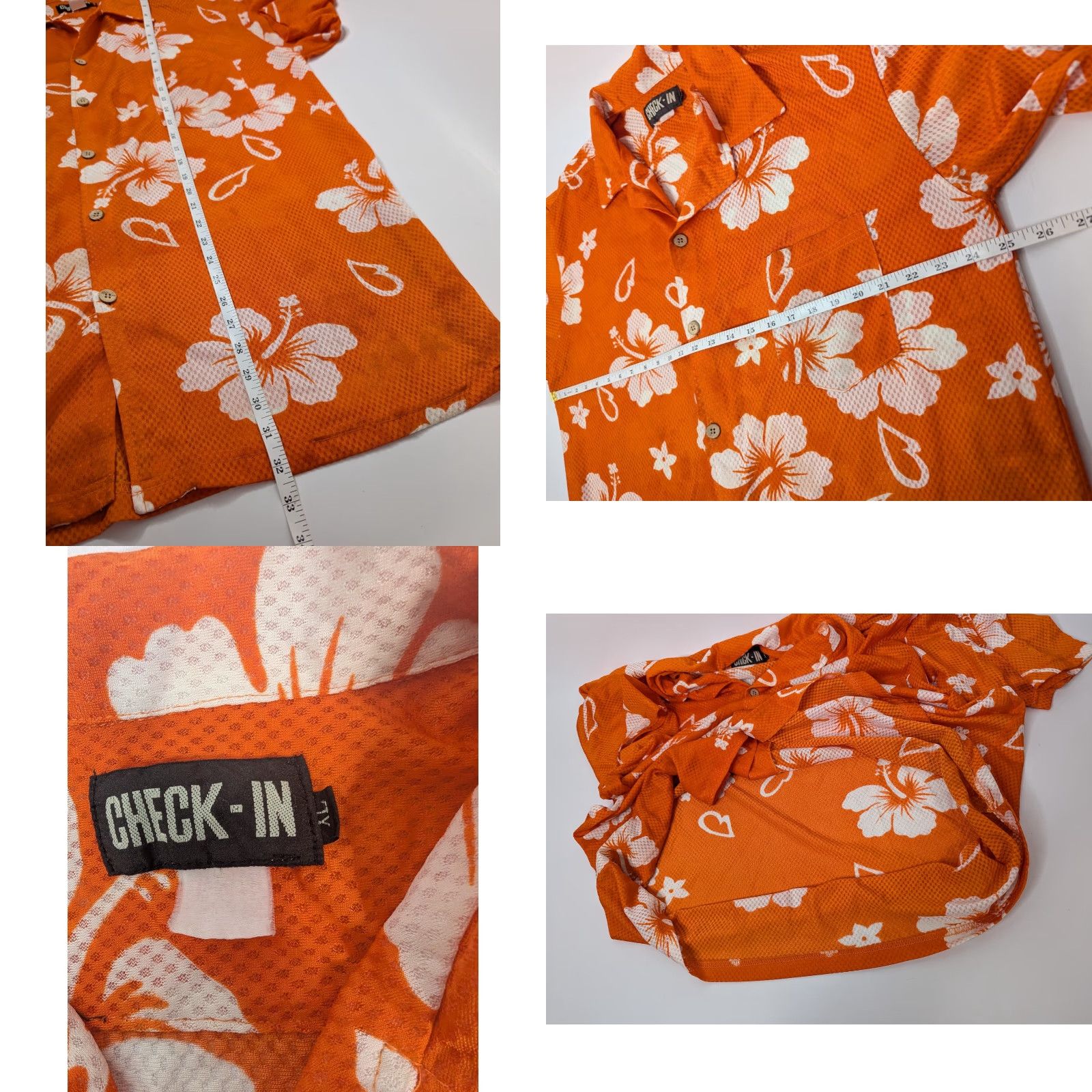 Vintage VINTAGE Check-In Men's Shirt Hawaiian Button-Up Orange XL Size US L / EU 52-54 / 3 - 8 Thumbnail