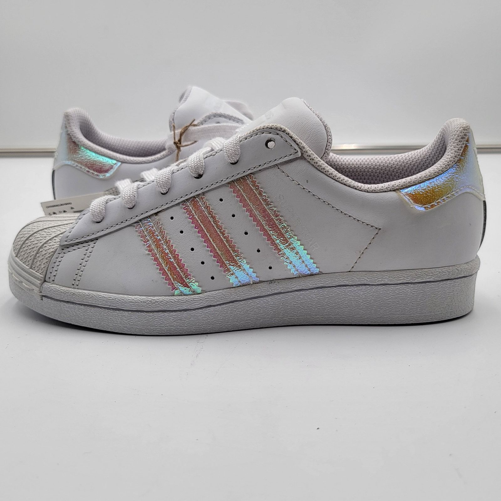 Adidas Originals Superstar J 'White Iridescent Sz 4.5 FV3139