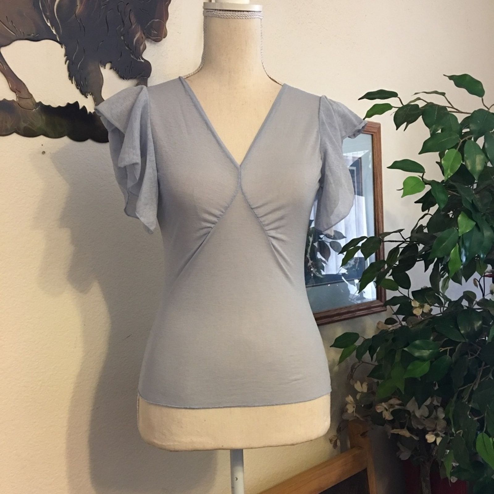 Designer Lele blue sheer flutter sleeve camisole NWOT M Size M / US 6-8 / IT 42-44 - 1 Thumbnail