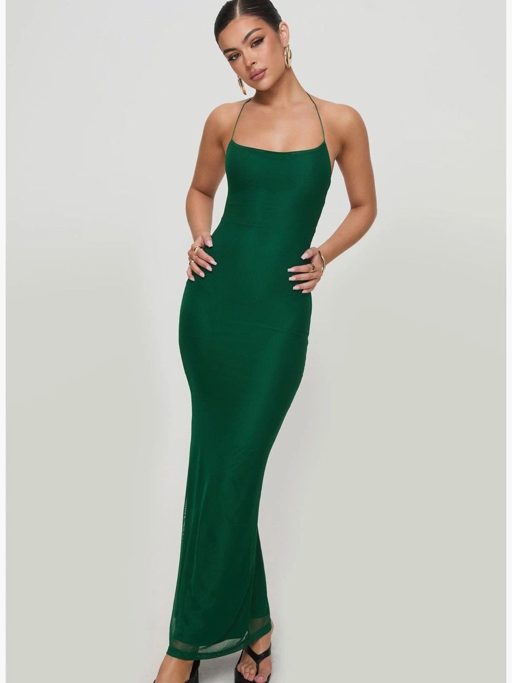 Princess Polly Malvern Mesh Halter Maxi Dress in Green, Women's (Size Xl)