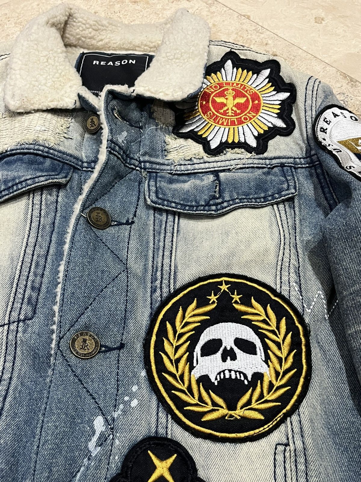 Reason CRAZY Y2K Reason Patched Distressed Denim Jacket Size US S / EU 44-46 / 1 - 4 Thumbnail