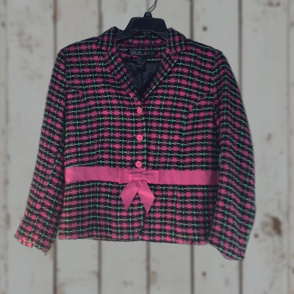 Vintage VINTAGE Silkland Dress Jacket Womens Size L Plaid Tweed Silk Blend Long Sleeve Fall Spring Winter Breathable Black Pink Green Size L / US 10 / IT 46 - 1 Thumbnail