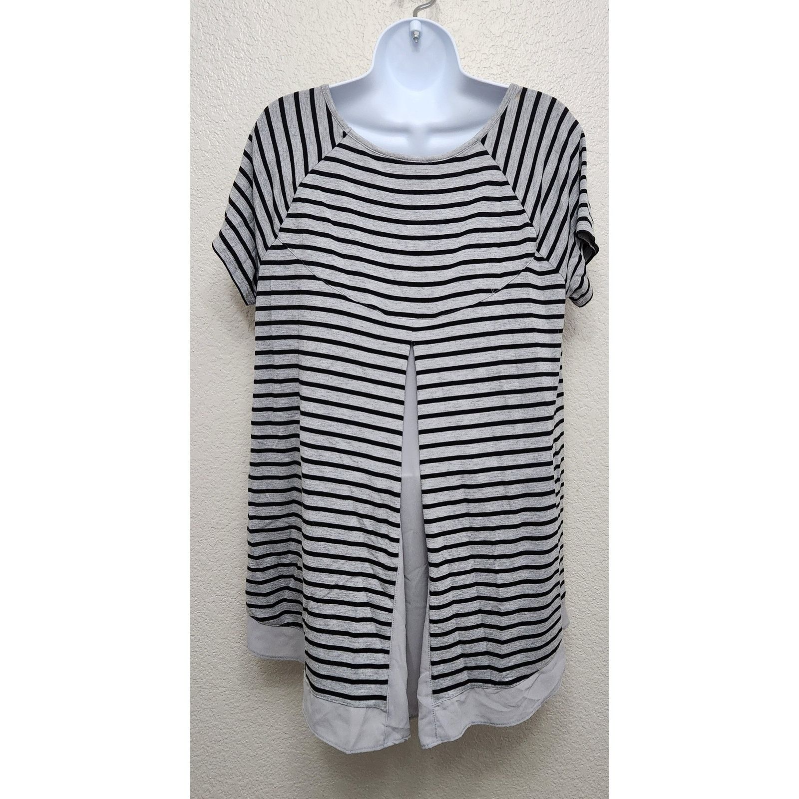 Other Premise Black Gray Striped Sheer V Insert Back Top Large Size L / US 10 / IT 46 - 3 Thumbnail