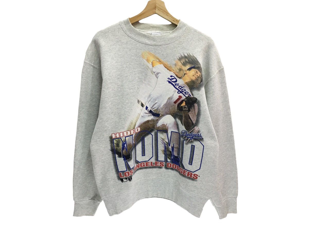 image of Los Angeles Dodgers x Vintage Dodgers La Hideo Nomo Sweatshirt in Grey, Men's (Size Medium)