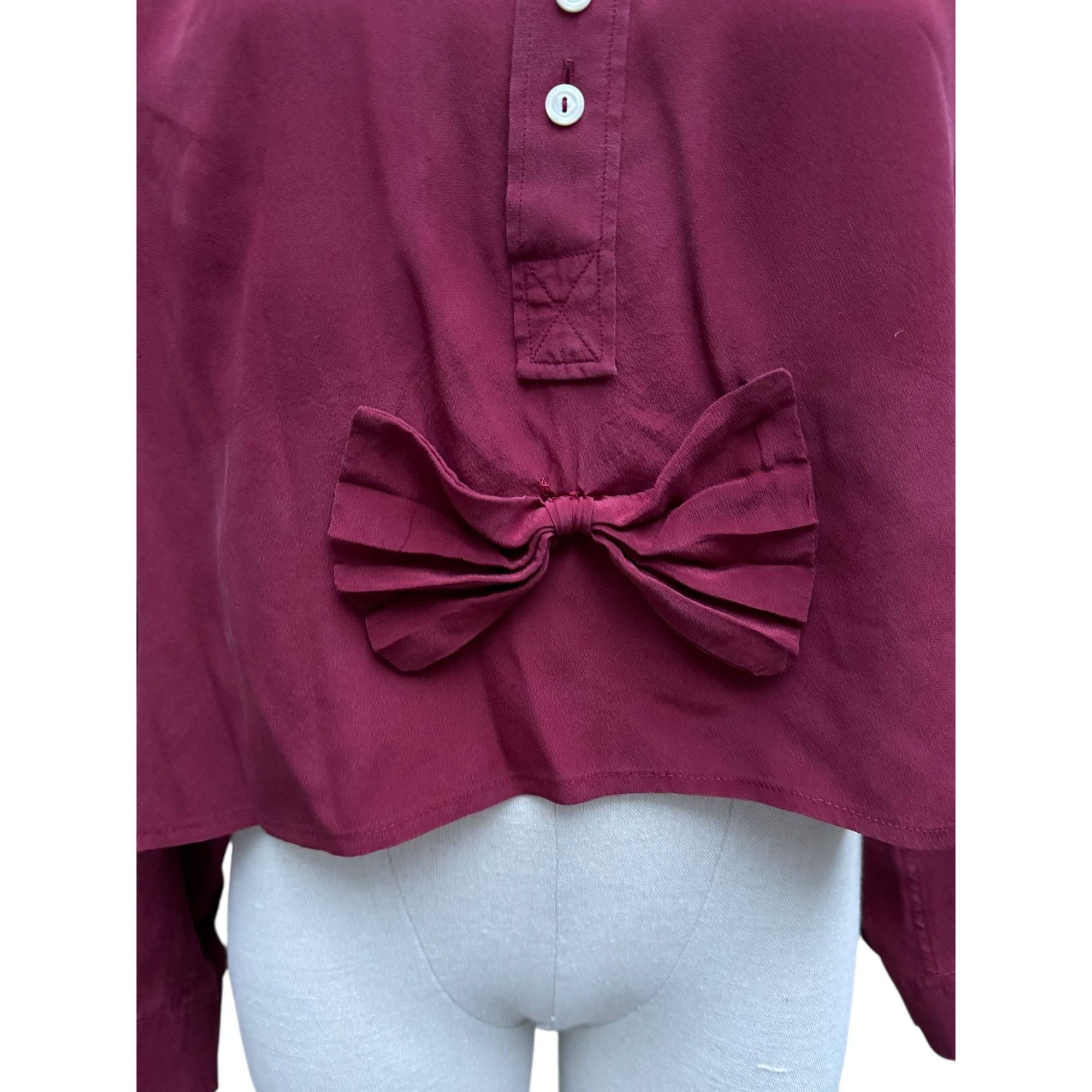 Yves Saint Laurent Vintage Burgundy Silk Shirt Size M / US 6-8 / IT 42-44 - 3 Thumbnail
