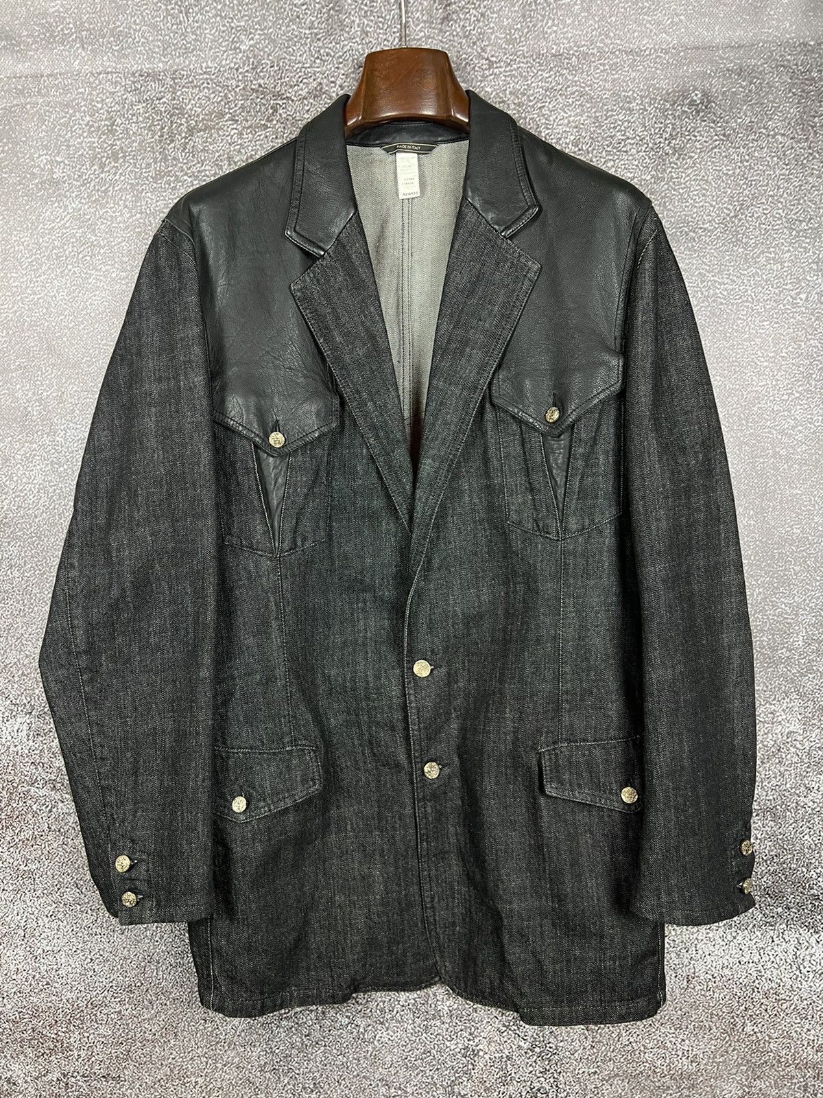 Versace Gianni Versace Leather Denim Blazer Jacket medusa coat Size US XL / EU 56 / 4 - 1 Thumbnail