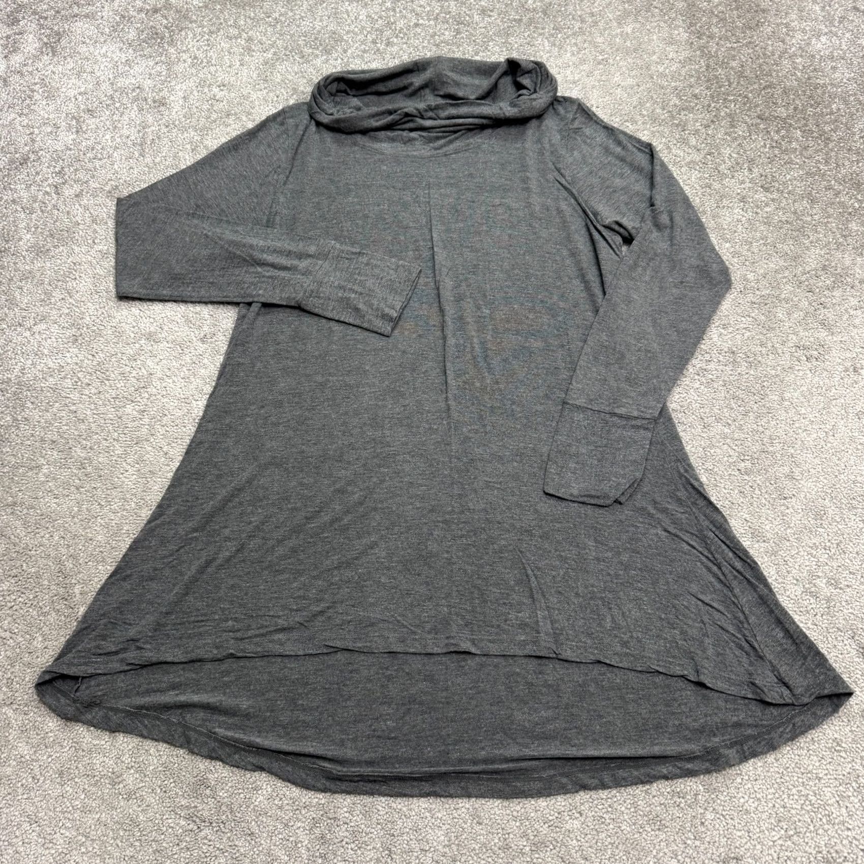 Vintage Cuddl Duds Cowl Neck Hi-Low Shift Dress Womens XL Gray Long Sleeve Stretch Soft Knit Size XL / US 12-14 / IT 48-50 - 2 Thumbnail