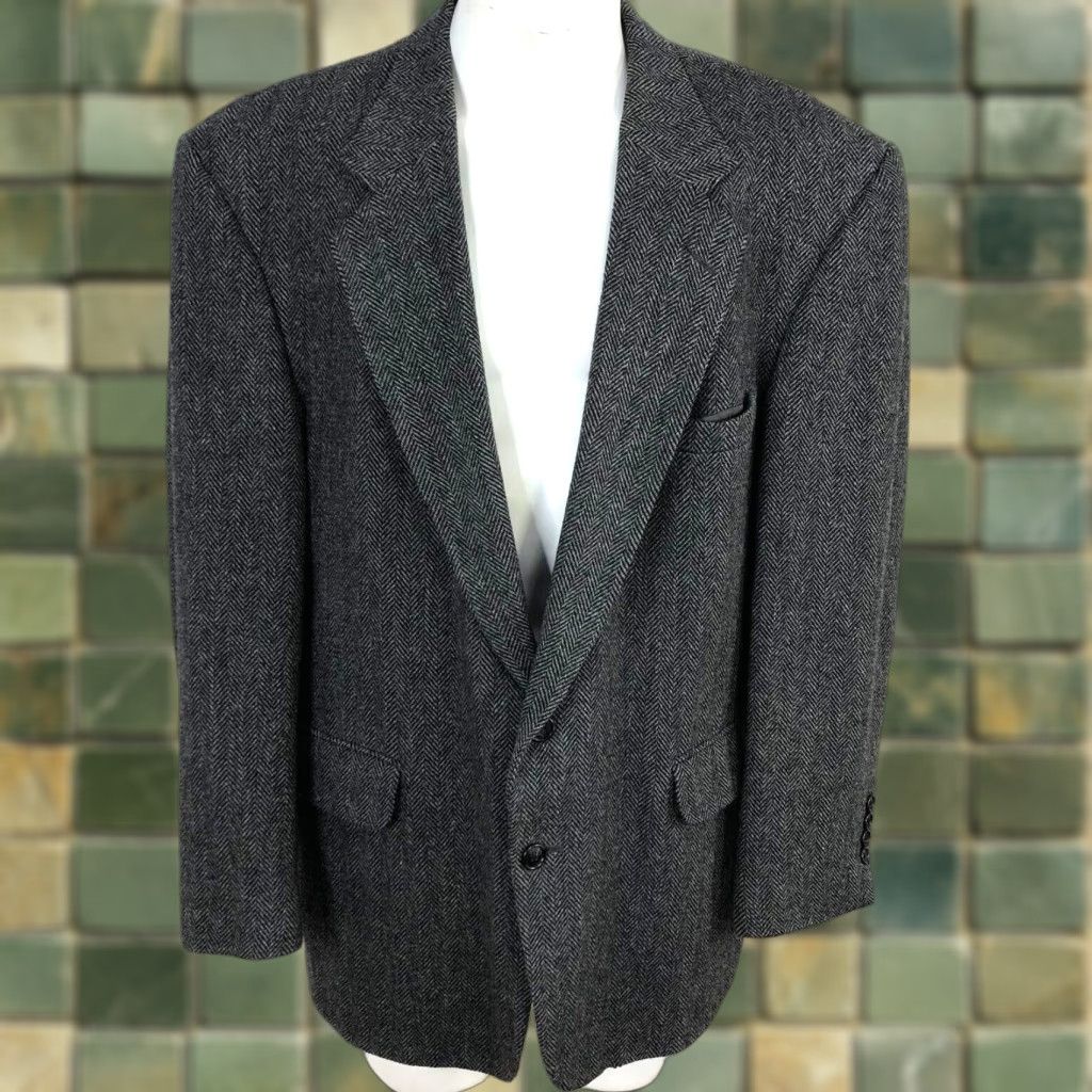 Lands' End Lands' End Lambswool Herringbone 46 R Sport Coat Jacket Black Gray S Size US S / EU 44-46 / 1 - 1 Thumbnail