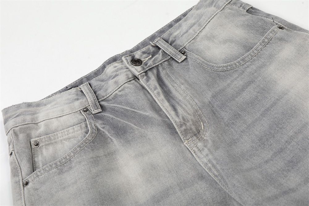 Men\'s Punk Washed Wide-Leg Gradient Denim Jeans