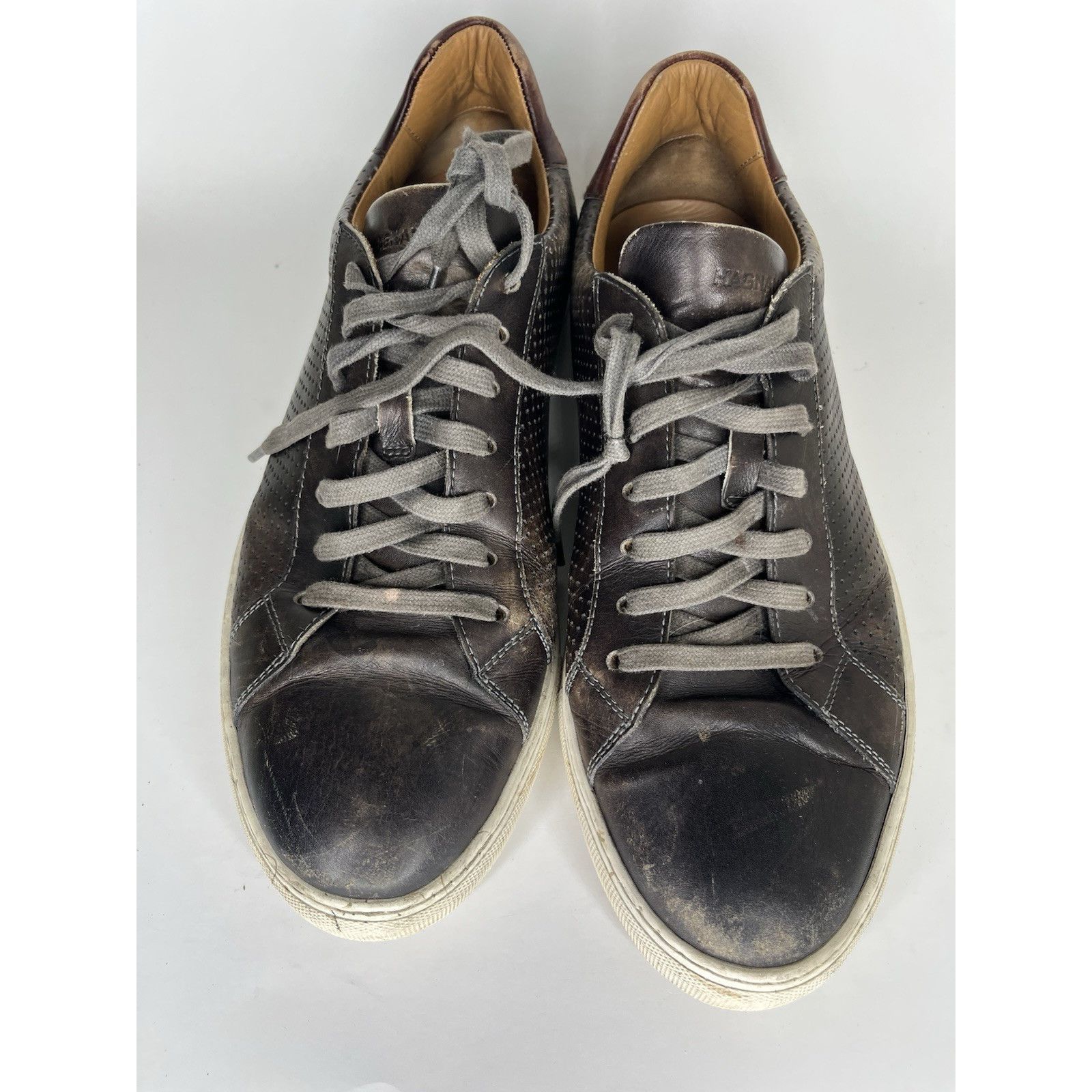 Magnanni Magnanni Brown Leather Lace Up Casual Low Top Sneakers Shoes Size US 12 / EU 45 - 14 Thumbnail