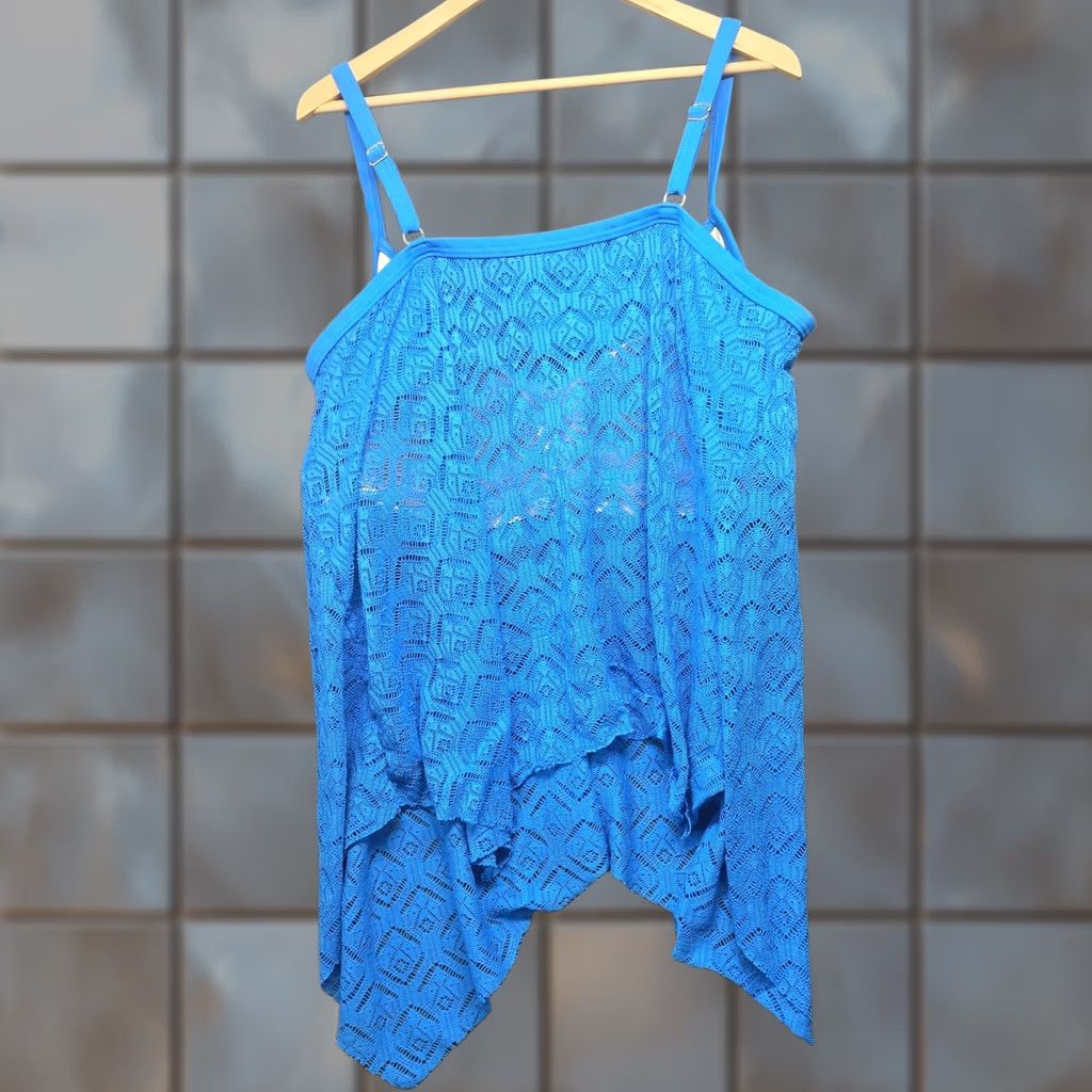 Vintage Swim Suits For All Womens 26 Plus Size Blue Tankini Top Swimwear Size 4XL / US 24-26 - 1 Thumbnail