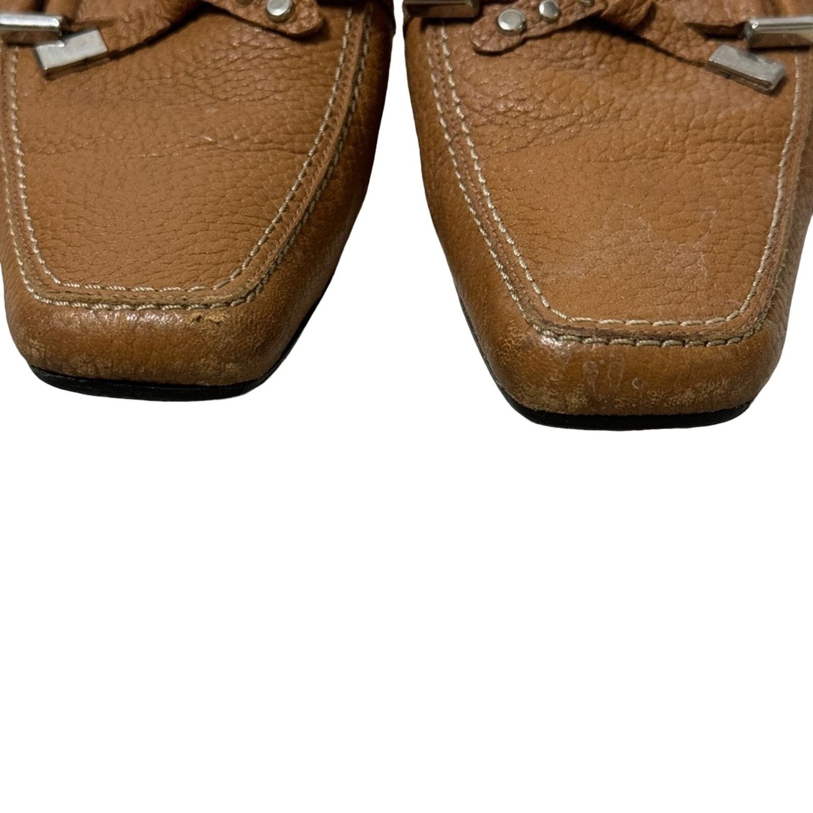 Stuart Weitzman STUART WEITZMAN Square Toe Tan Leather Loafer MULES Size US 7 / IT 37 - 3 Thumbnail