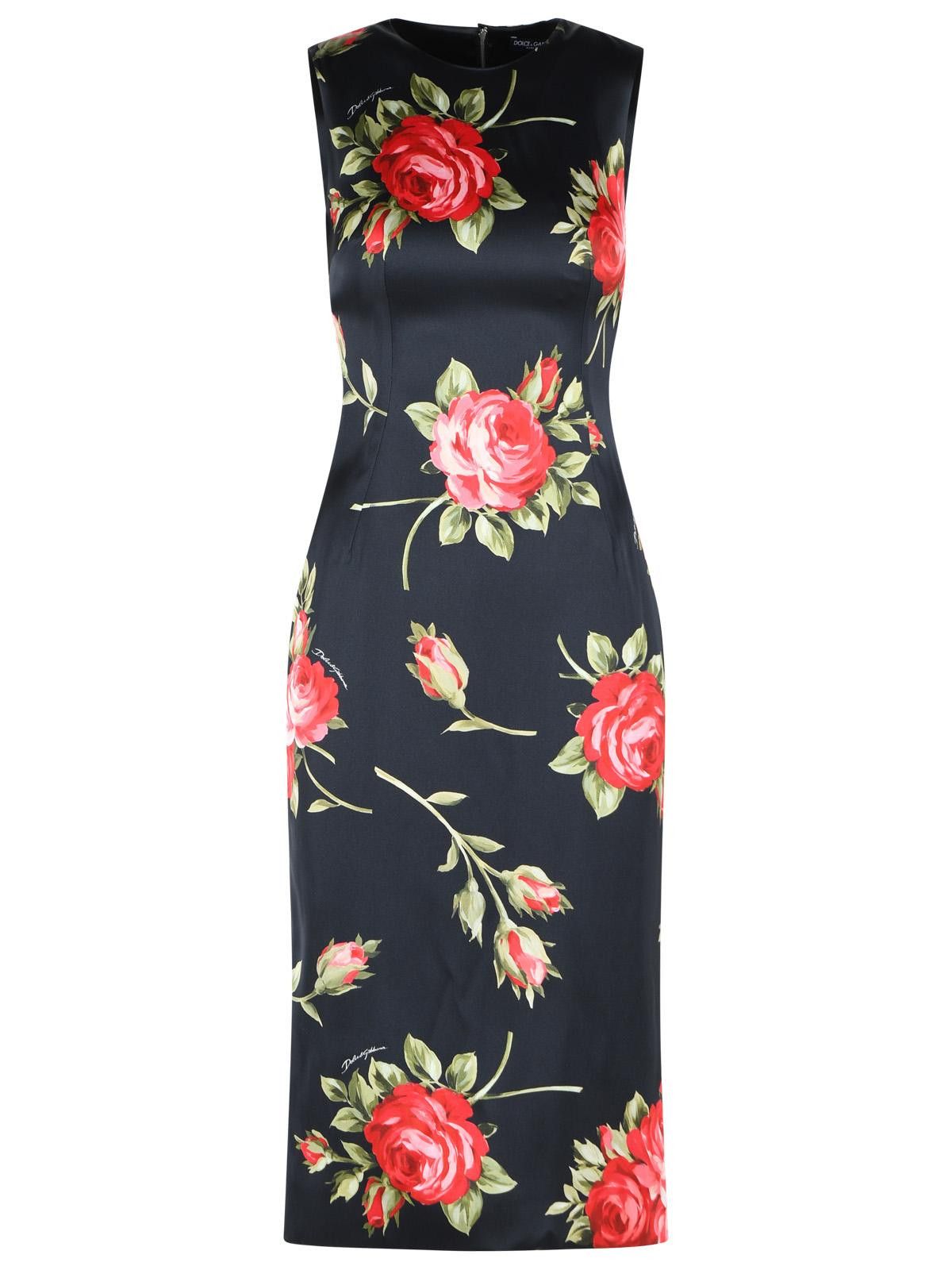 Dolce & Gabbana DOLCE & GABBANA 'Bouquet Di Rose' Black Viscose Dress Size XS / US 0-2 / IT 36-38 - 1 Thumbnail