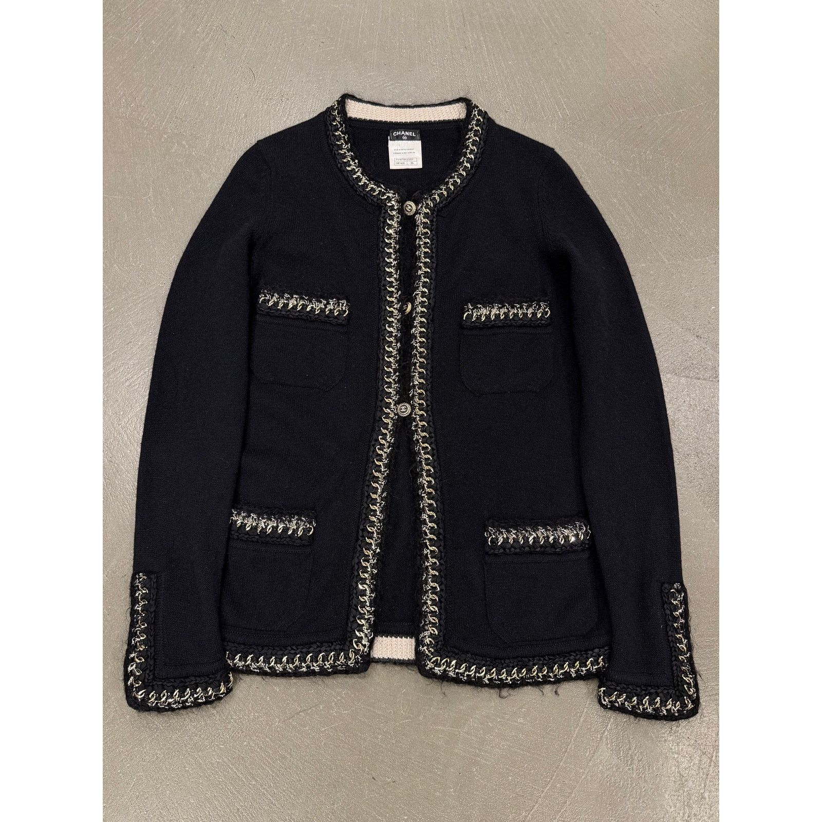 Chanel S/S2006 Chanel black cashmere jacket with chain trim Size XS / US 0-2 / IT 36-38 - 1 Thumbnail