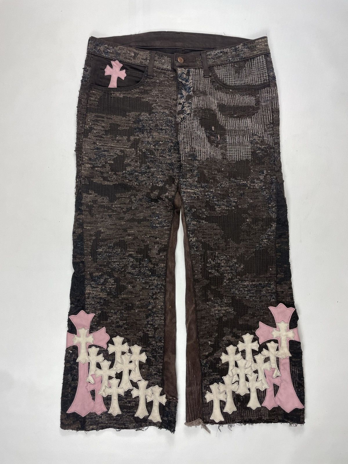 image of Archival Clothing x Avant Garde Boro Chrome Hearts Inspired/ Esco6Denim Denim in Brown (Size 33)