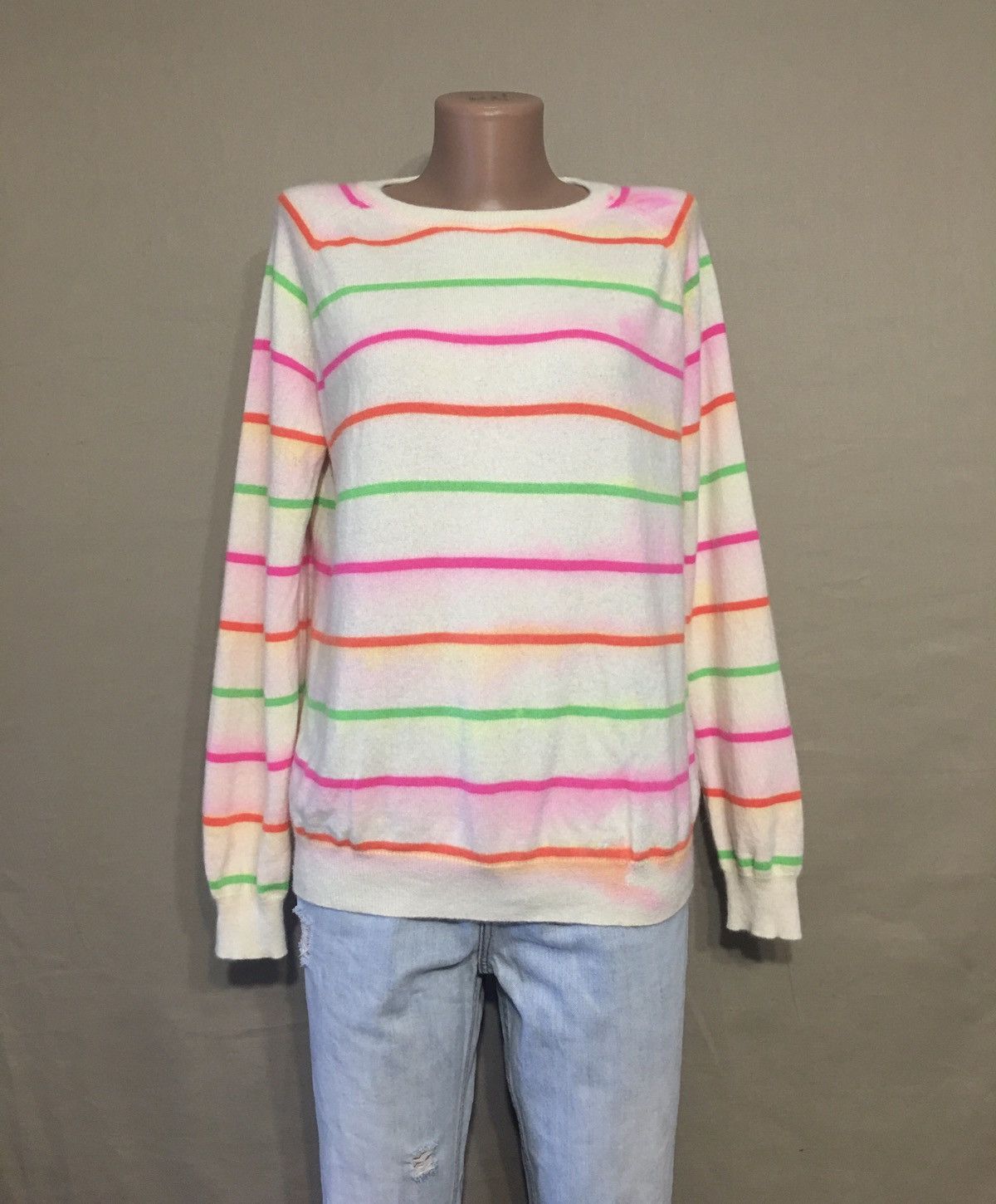 Other GUSSY and LOU Cream Multi Neon Stripes Cashmere Sweater M Size M / US 6-8 / IT 42-44 - 2 Thumbnail