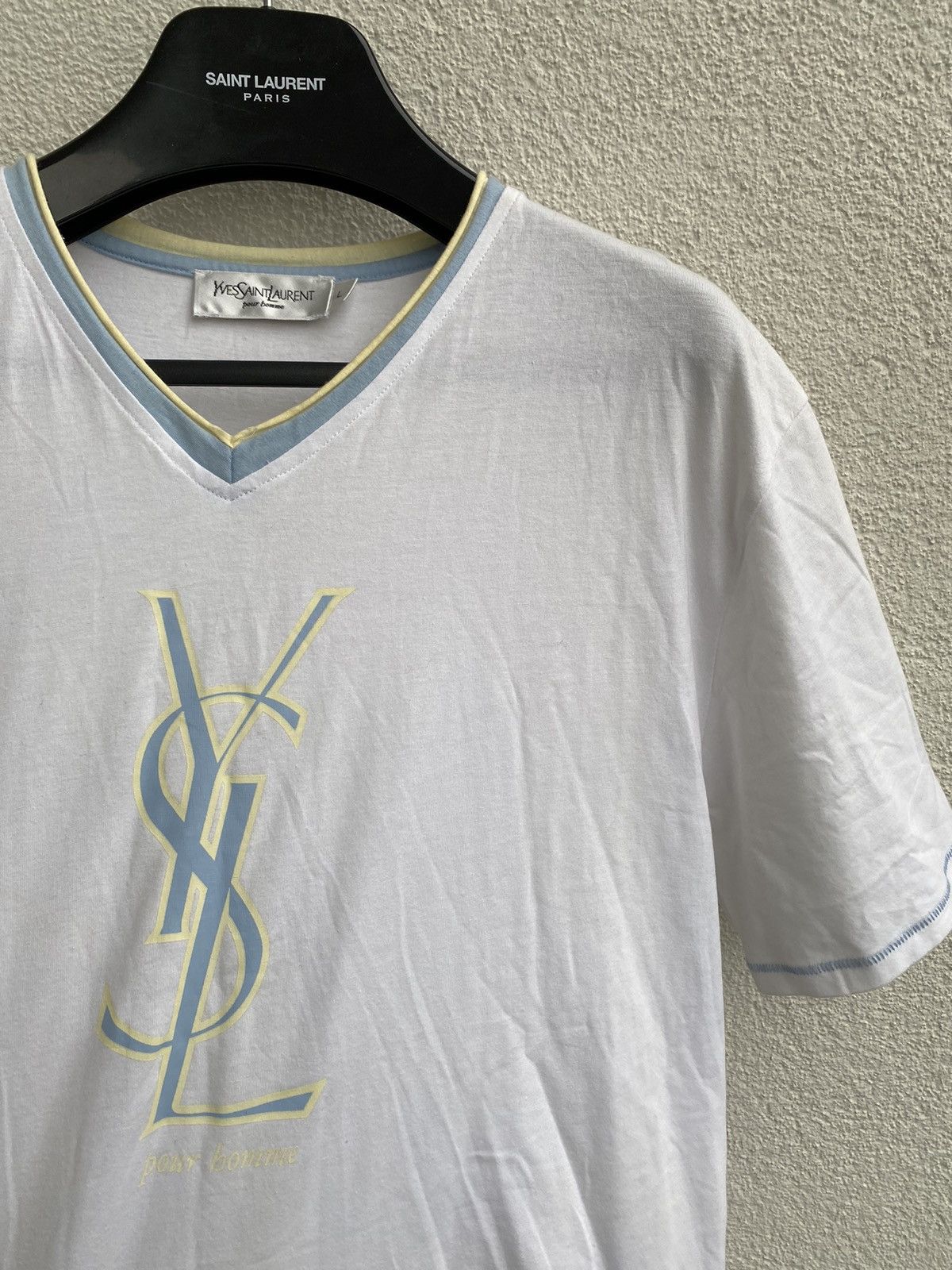 Yves Saint Laurent White YSL T-Shirt Big Logo Size US L / EU 52-54 / 3 - 11 Thumbnail