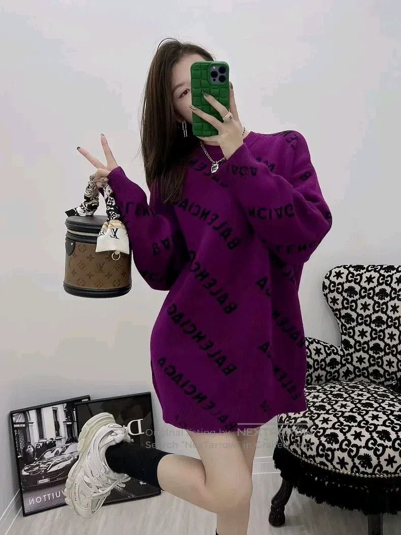 Balenciaga Balenciaga Letter Printed Round Neck Long-Sleeve Woolen Sw Size XS / US 0-2 / IT 36-38 - 8 Thumbnail