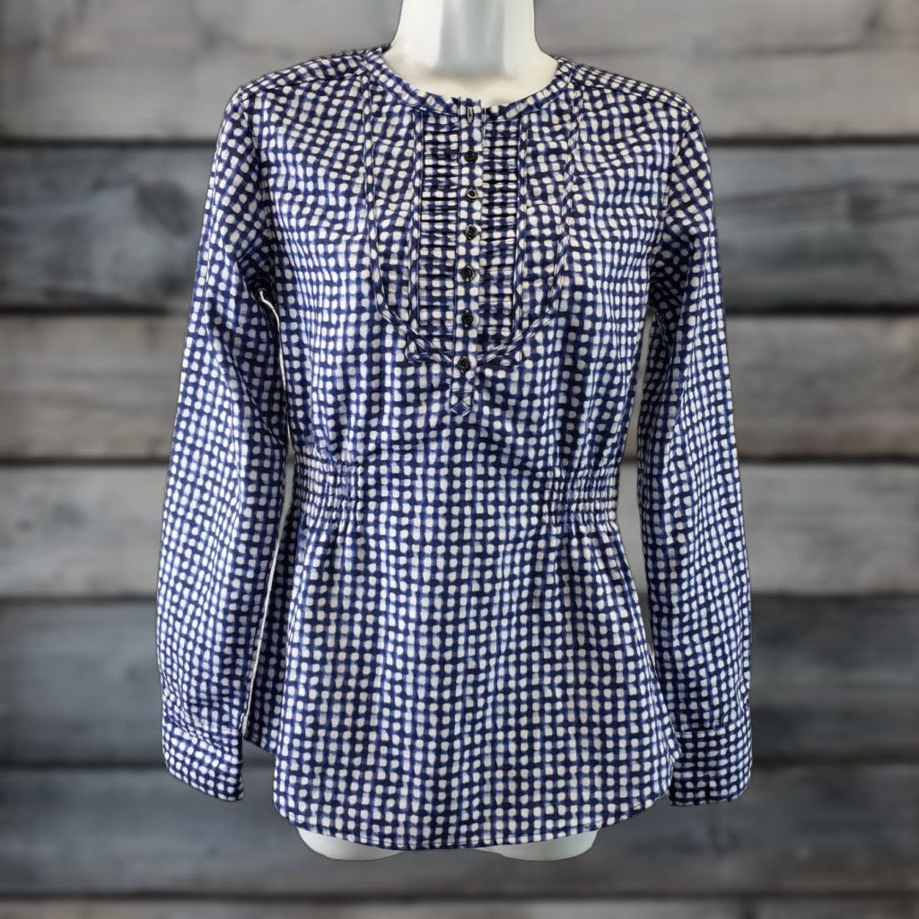 Vintage Lucy Womens Popover Top XS Blue Long Sleeve Blouse Smocked Sides Size XS Womens Size XS / US 0-2 / IT 36-38 - 1 Thumbnail