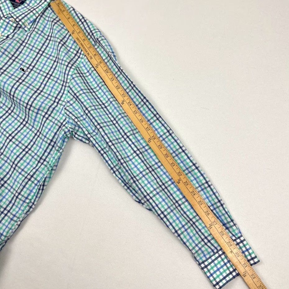 Vineyard Vines Vineyard Vines Whale Shirt Mens L Green White Blue Plaid Button-Up Dress Prep Shirt Size 42R - 7 Thumbnail