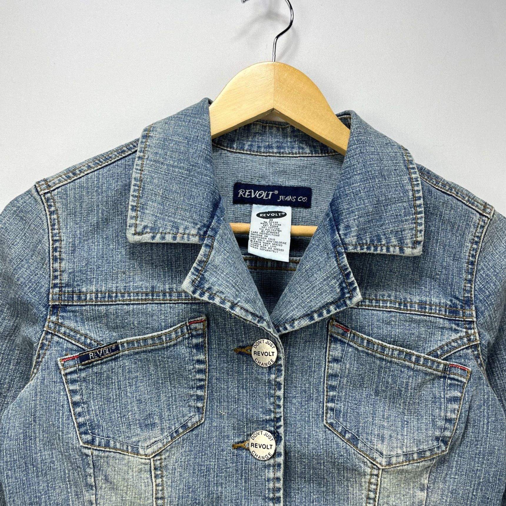 Denime VINTAGE Revolt Jeans Denim Jacket Denim Jacket Womens M Blue Cropped Style 90s? Size 32" / US 10 / IT 46 - 7 Thumbnail